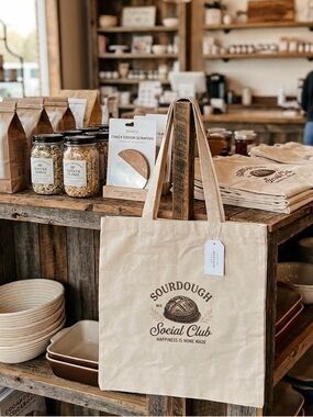 Sourdough Social Club Cream Canvas Tote Bag